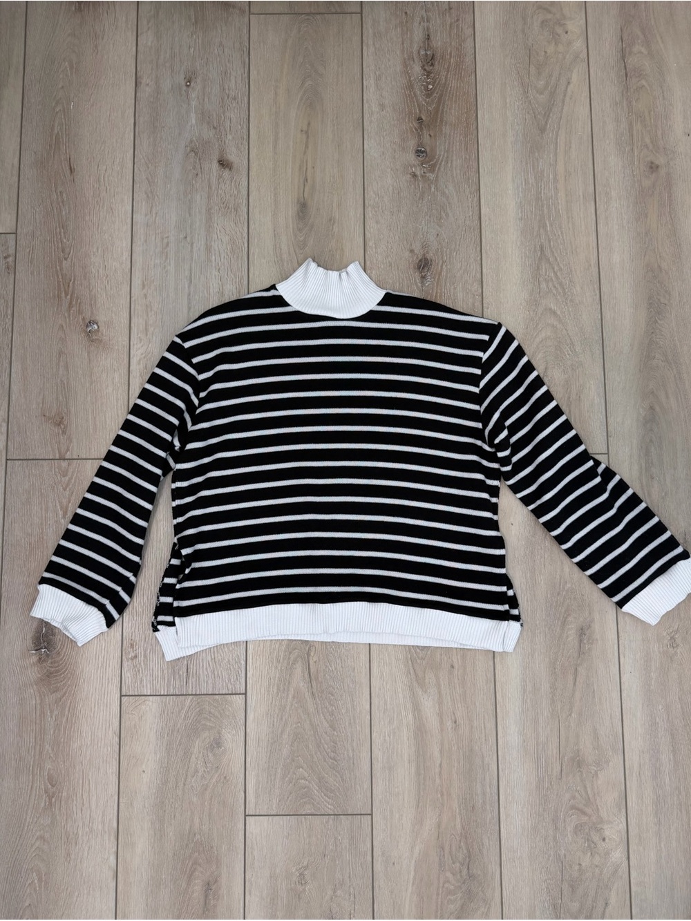 ZARA Women’s Small Black White Striped Mock Neck Sweater Pullover